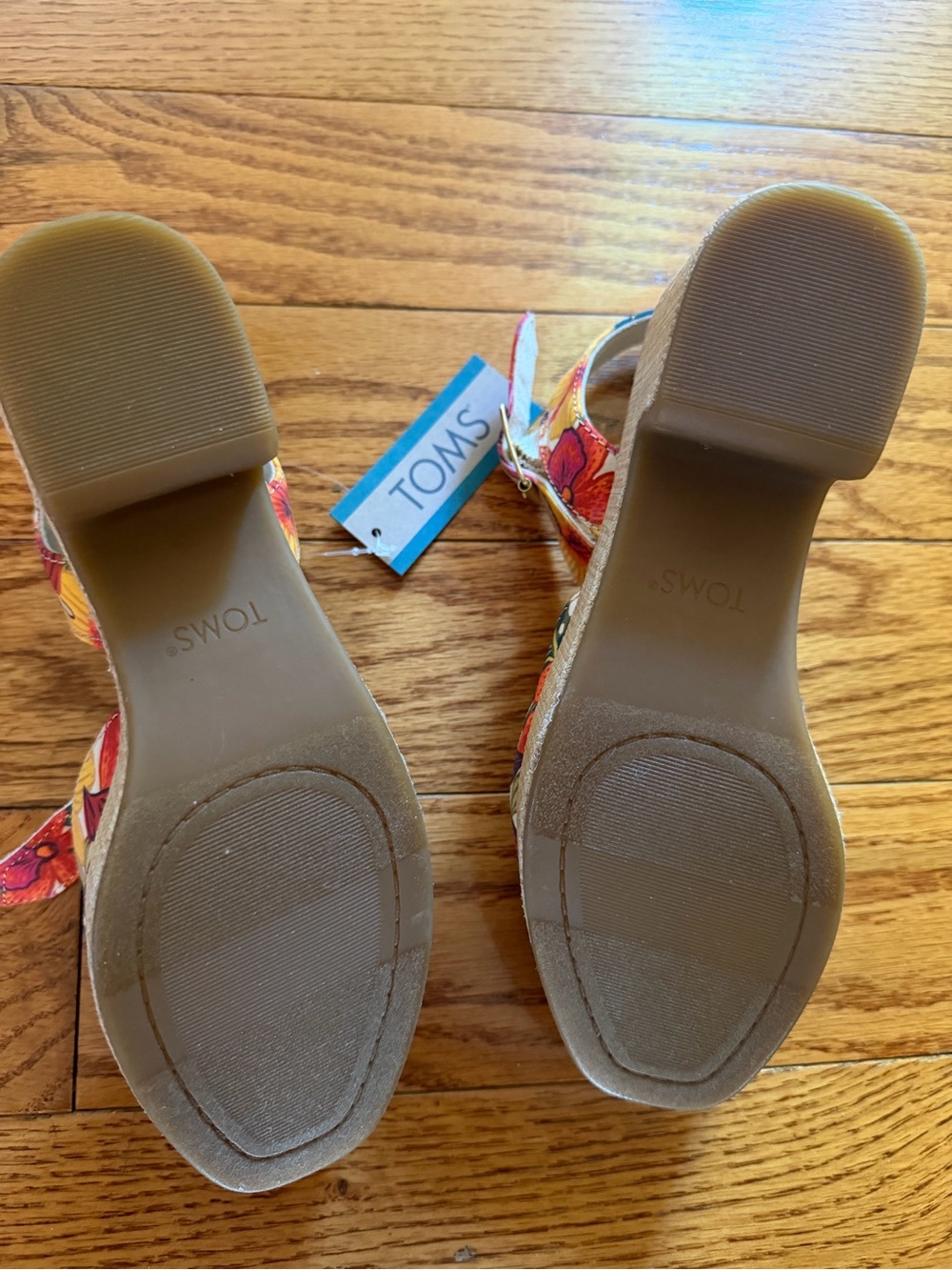 TOMS Floral Slingback Wedge Sandals - Yellow, Pink, Orange - Picture 3 of 4